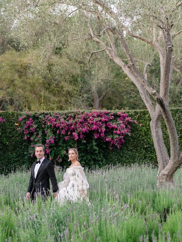 Monique Lhuillier bridal gown styled by Sam Ruiz — San Ysidro Ranch lavender garden, Santa Barbara