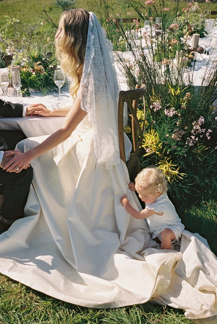 Lihi Hod bridal gown styled by Sam Ruiz — Sea Ranch Lodge reception, California