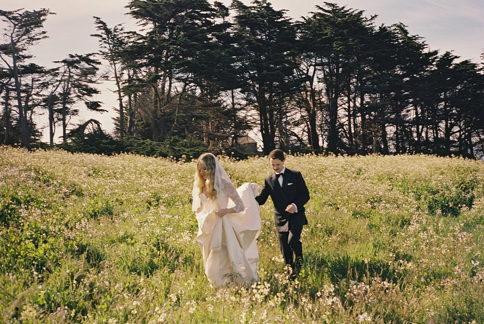 Lihi Hod bridal gown styled by Sam Ruiz — Sea Ranch Lodge wildflower field, California