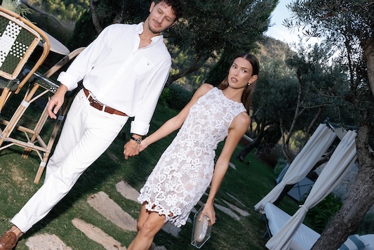 Francesca Miranda bridal dress styled by Sam Ruiz — Son Bunyola welcome drinks, Mallorca