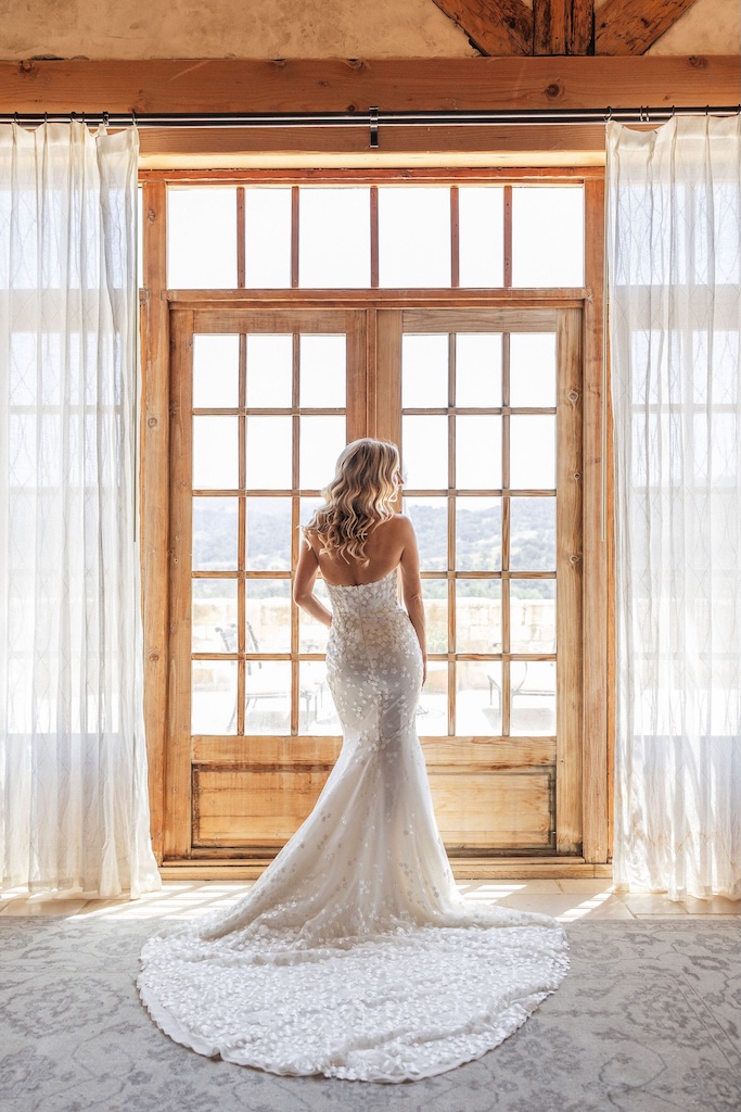 Mira Zwillinger bridal gown styled by Sam Ruiz — Sunstone Winery, Santa Barbara