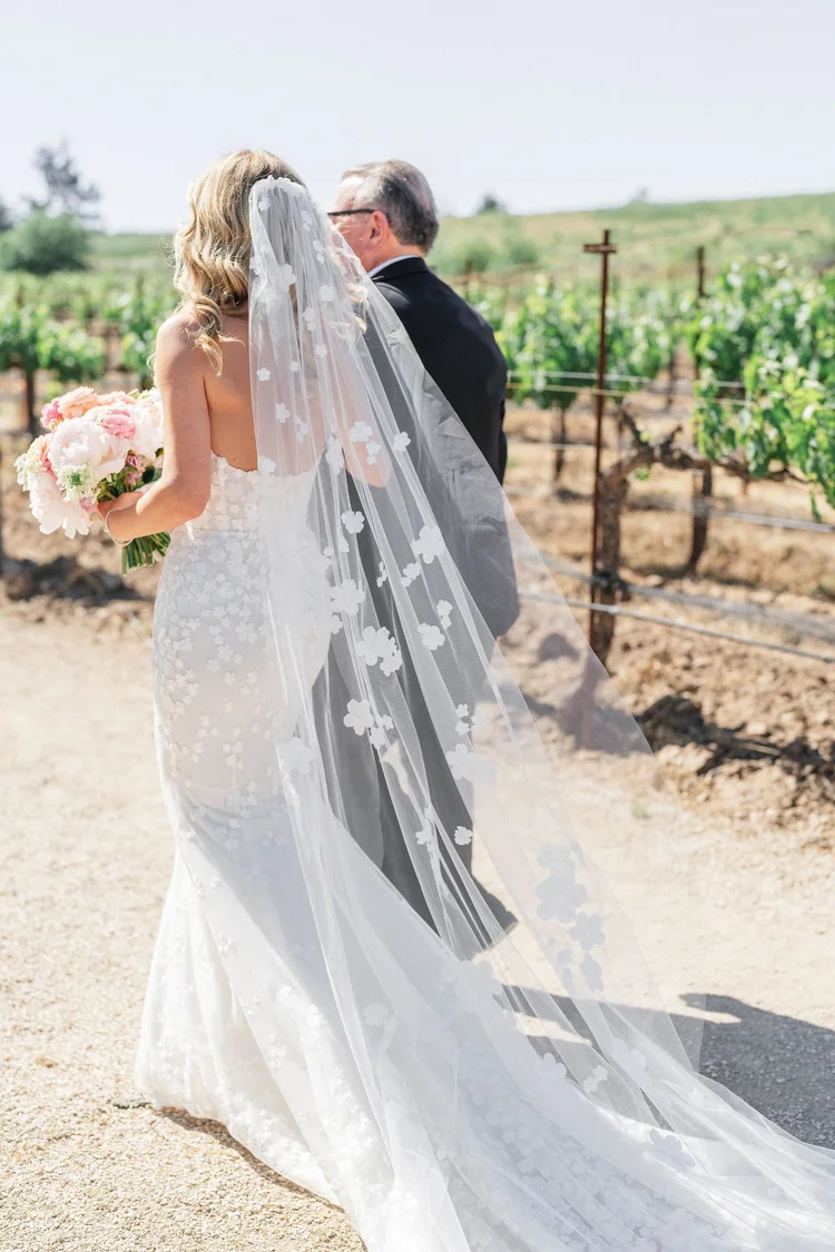 Mira Zwillinger floral veil styled by Sam Ruiz — Sunstone Winery, Santa Barbara