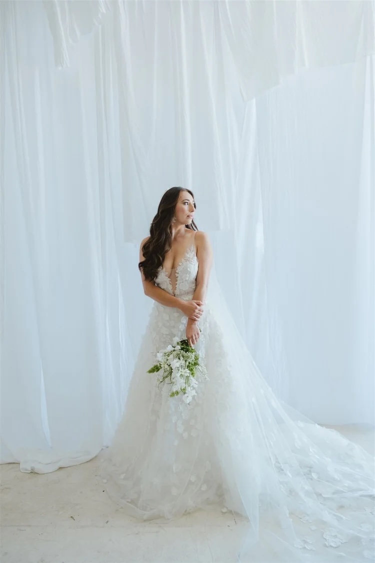 Mira Zwillinger bridal gown styled by Sam Ruiz — Sweet Spring editorial, Still Interiors